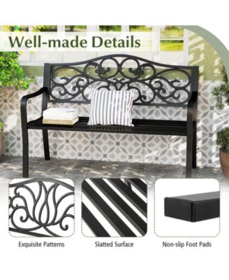 50 in Outdoor Garden Bench with Floral Backrest and Slatted Seat