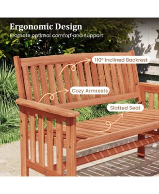 Outdoor Wood Garden Bench for Two with Backrest and Armrests