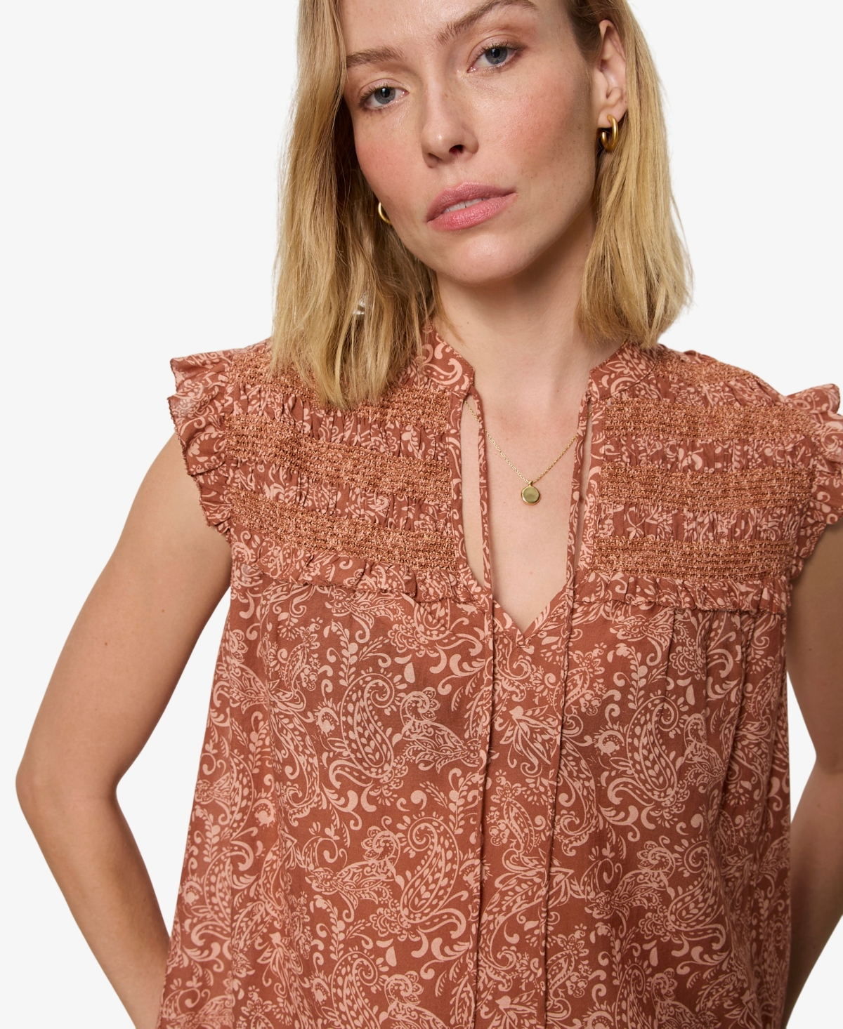 Sanctuary Petite Free Feeling Smocked Sleeveless Blouse