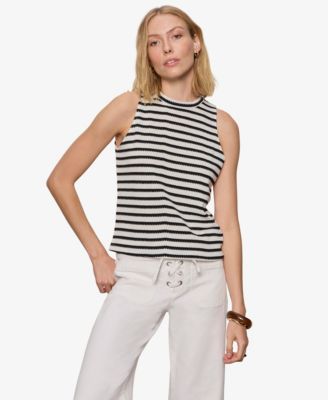 Petite Sleeveless Striped Campari High-Neck Tank Top