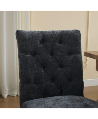 Modern Chenille Fabric Dining Chairs Set of 2 - Curved Solid Wood Legs, Nailhead Trim and Tufted Back, 300 lbs Capacity for Dining Room