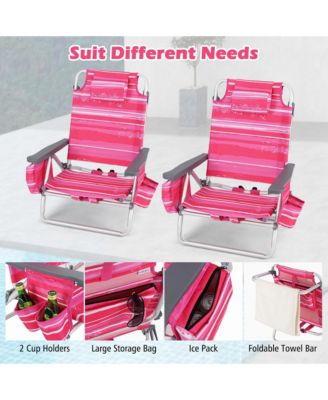 2-Pack Folding Backpack Beach Chair 5-Position Outdoor Reclining Chairs with Pillow