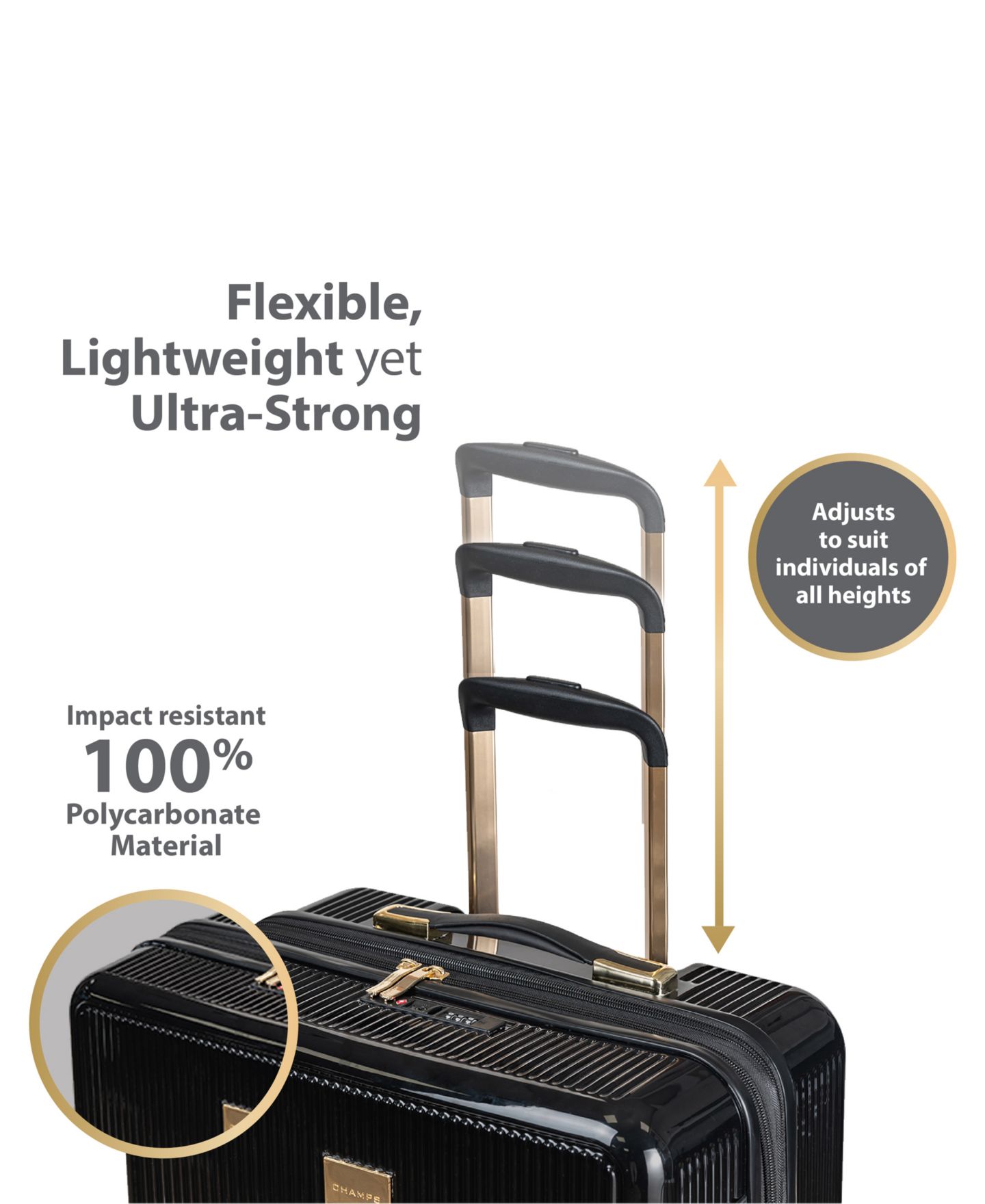 Чемоданы CHAMPS 3-Piece Luxe Hardside Luggage Set, цвет: Чёрный — фото 3