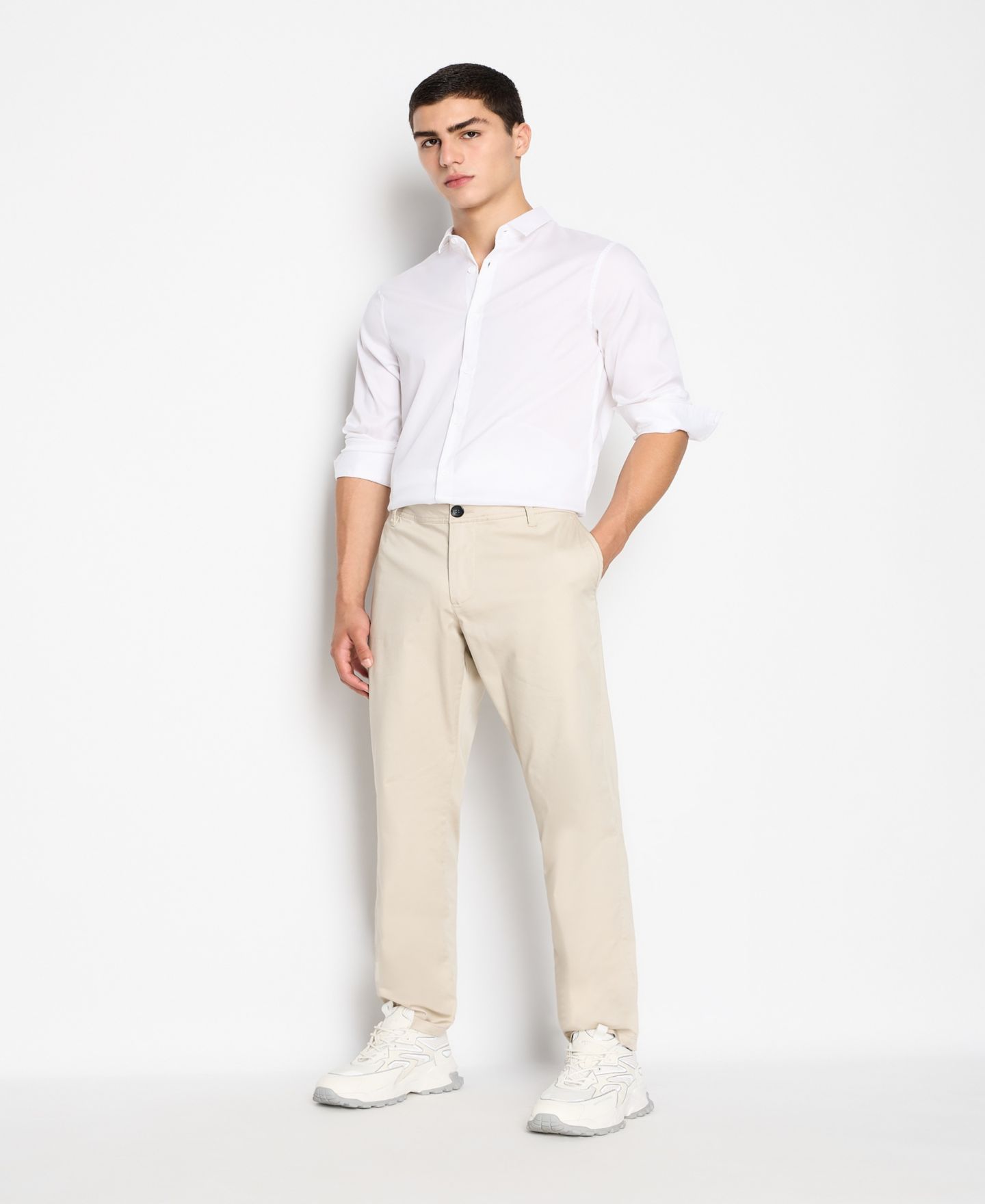 Мужская рубашка A|X Armani Exchange Slim Fit Ultra Stretch Lyocell Twill Button Up, цвет: Белый — фото 5