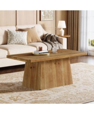 47" Pedestal Coffee Table, Solid Wood Coffee Table, Rustic Brown