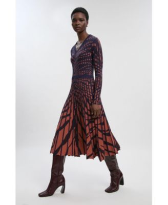 Women's Zebra Jacquard Knit Midi Dress