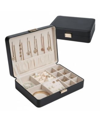 Leather Jewelry Box Elegant Small Chest Necklace Ring Earring Storage Portable Travel Home Use