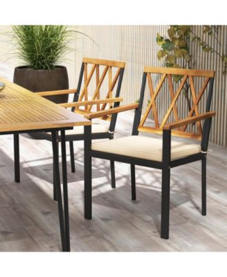 Patio Dining Chairs Set of 2 Metal Outdoor Chairs w/ Removable Padded Cushions