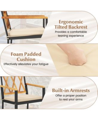 Patio Dining Chairs Set of 4 Metal Outdoor Chairs w/ Removable Padded Cushions