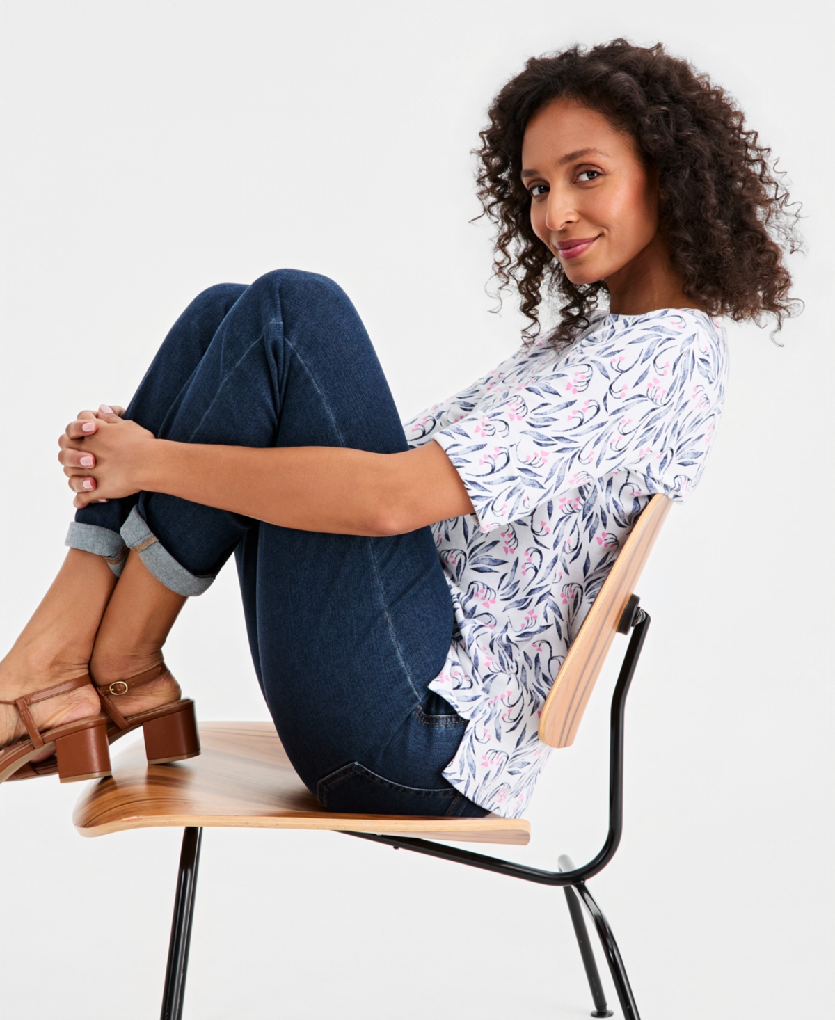 Style & Co Petite Cotton-Blend Boat Neck Leaf Stamp Top, Macy's Exclusive