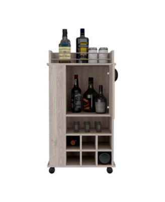 Bar Cart with Cabinet and 6 Built-in Wine Racks, Rolling Serving Cart with Casters for Home Entertaining