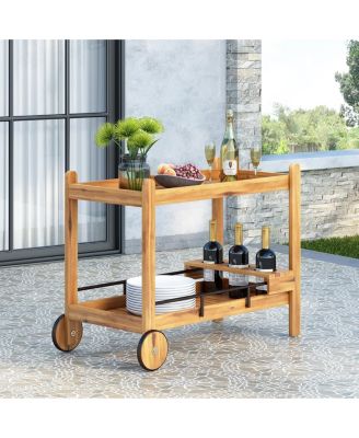 Bar Cart 31.50" H x 42.75" W x 22.00" D with 1 Shelf with Casters Natural Finish