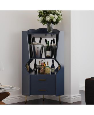 Corner Bar Cabinet 50" H with 15 Cabinets, 3 Drawers Finish