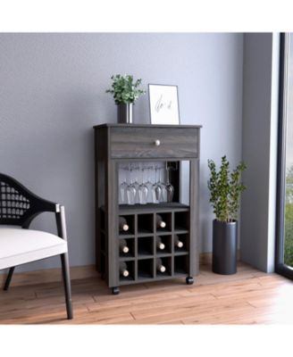 Espresso Bar Cart with 12 Built-in Rack, 8-Glass Rack and Spacious Drawer