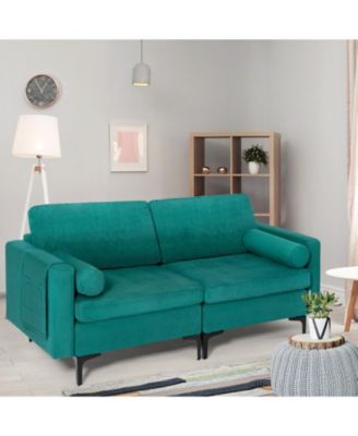 Modular Loveseat Sofa with 2 Bolsters and Side Storage Pocket