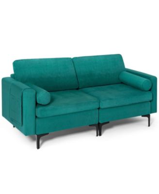 Modular Loveseat Sofa with 2 Bolsters and Side Storage Pocket