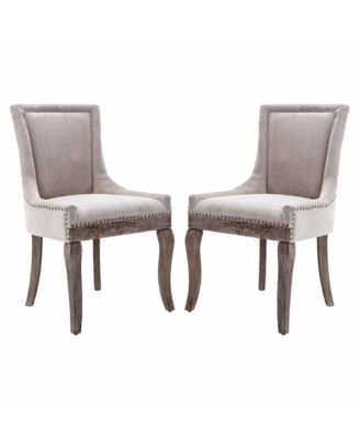 RAINSKEN - Extra Large Side Dining Chairs Set of 2, Fabric Upholstered Kitchen Chairs with Nail Head Decoration and Solid Wood Legs for Dining Room Beige