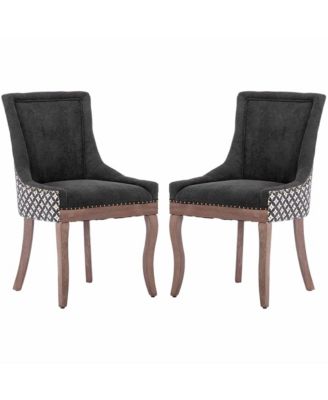 Extra Large Side Dining Chairs Set of 2, Fabric Upholstered Kitchen Chairs with Nail Head Decoration and Solid Wood Legs for Dining Room