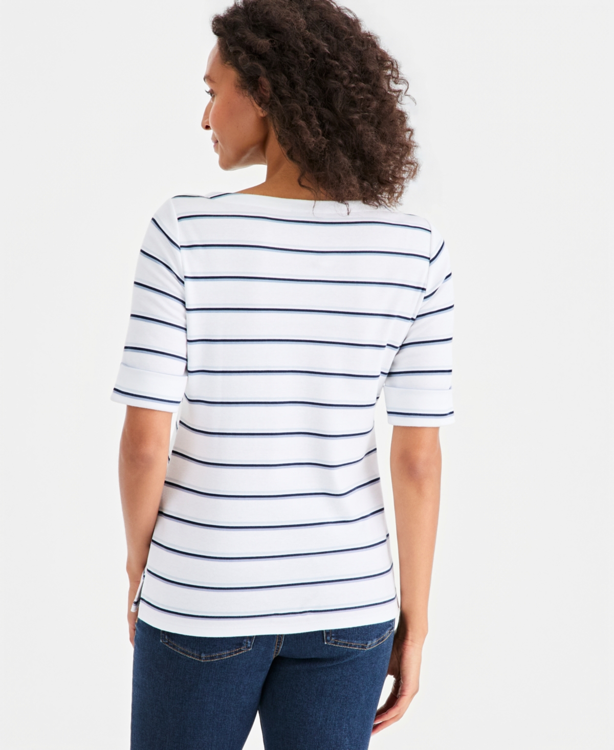 Style & Co Women's Printed Boat-Neck Elbow-Sleeve Top
