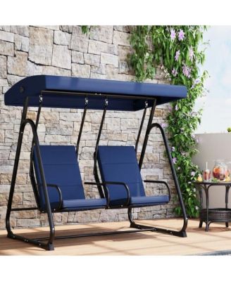 2 Person Patio Swing with Adjustable Canopy, Removable Cushions, Heavy Duty Steel Frame, Weather Resistant Design