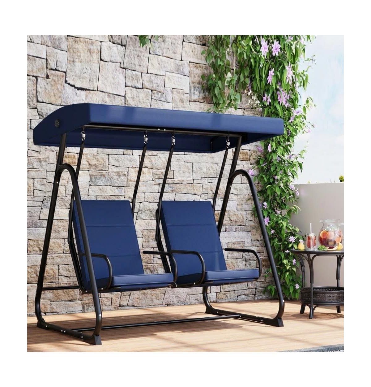Homfan 2 Person Patio Swing with Adjustable Canopy, Removable Cushions, Heavy Duty Steel Frame, Weather Resistant Design