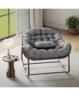 Rocking Egg Chair with Extra-Thick Cushions, Heavy-Duty 450 lb Capacity Steel Frame and Hand-Woven PE Wicker for Indoor Outdoor