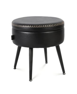 Modern Storage Ottoman and Vanity Stool, Synthetic Leather Round Seat, 330 lb Capacity Steel Legs, Multi-Functional Footrest and Bedroom Bench