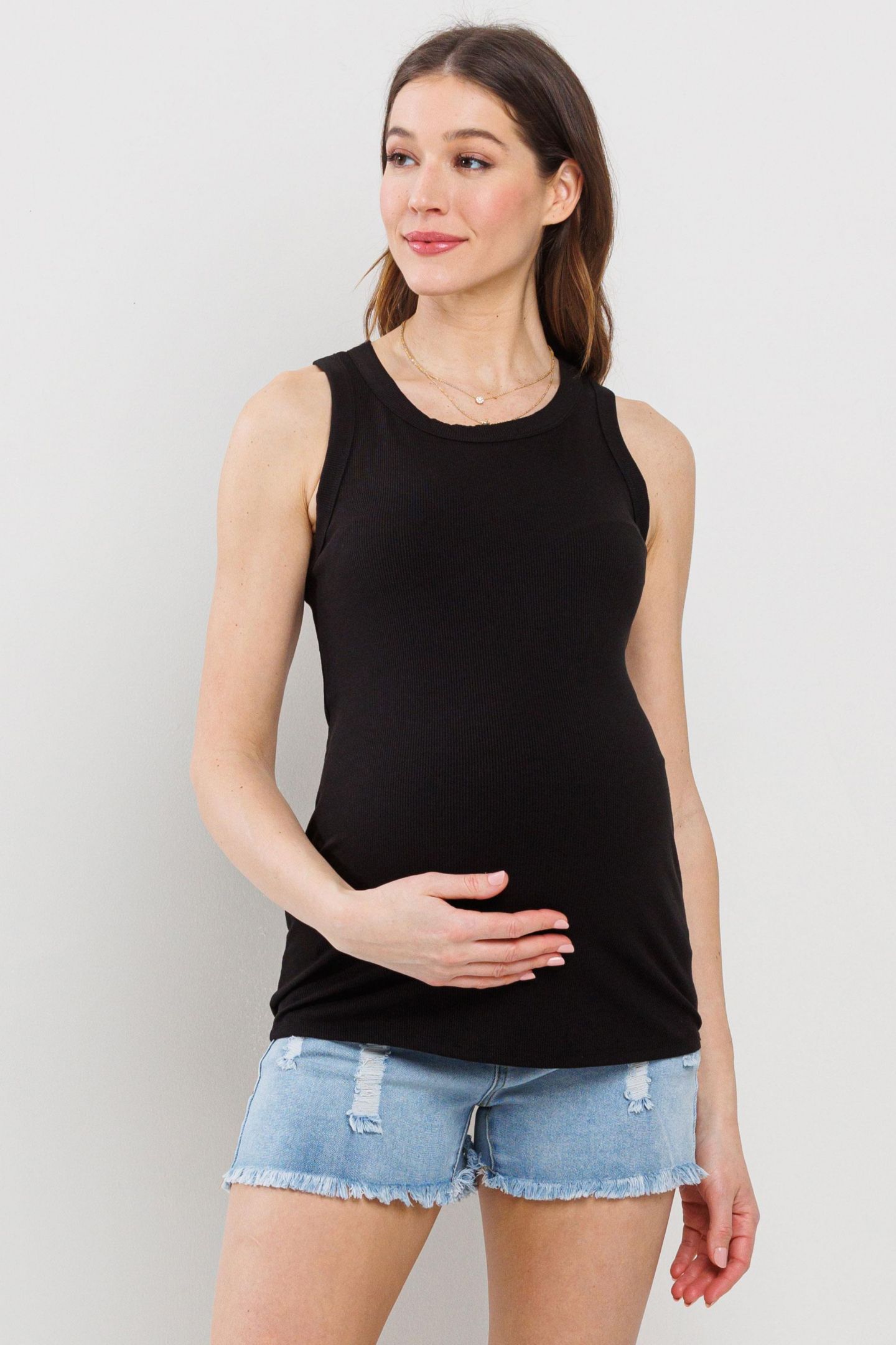 Женский топ Hello Miz Maternity Fitted Ribbed Crewneck Tank Top, цвет: Чёрный — фото 1