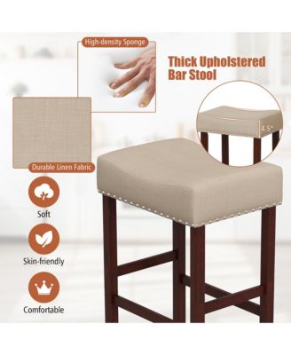 Set of 4 Bar Stools Bar Height Saddle Kitchen Chairs with Wooden Legs