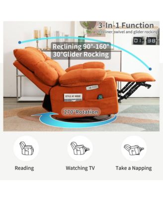 Swivel Power Recliner, Rocking Glider Chair with Massage & Heat