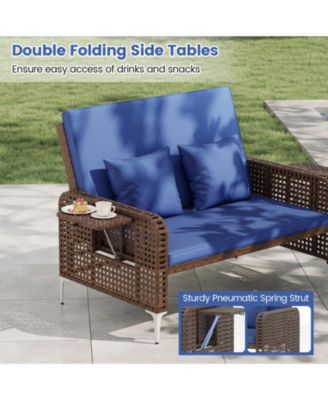 2 Piece Patio Rattan Daybed Wicker Loveseat and Ottoman with Adjustable Backrest