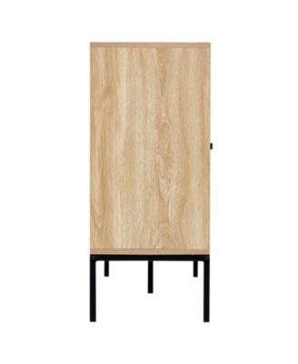 Rattan Cabinet, Rattan Storage Cabinet with 4 Magnetic Doors and Adjustable Shelves, Sideboard Buffet Cabinet for Hallway, Entryway, Living Room