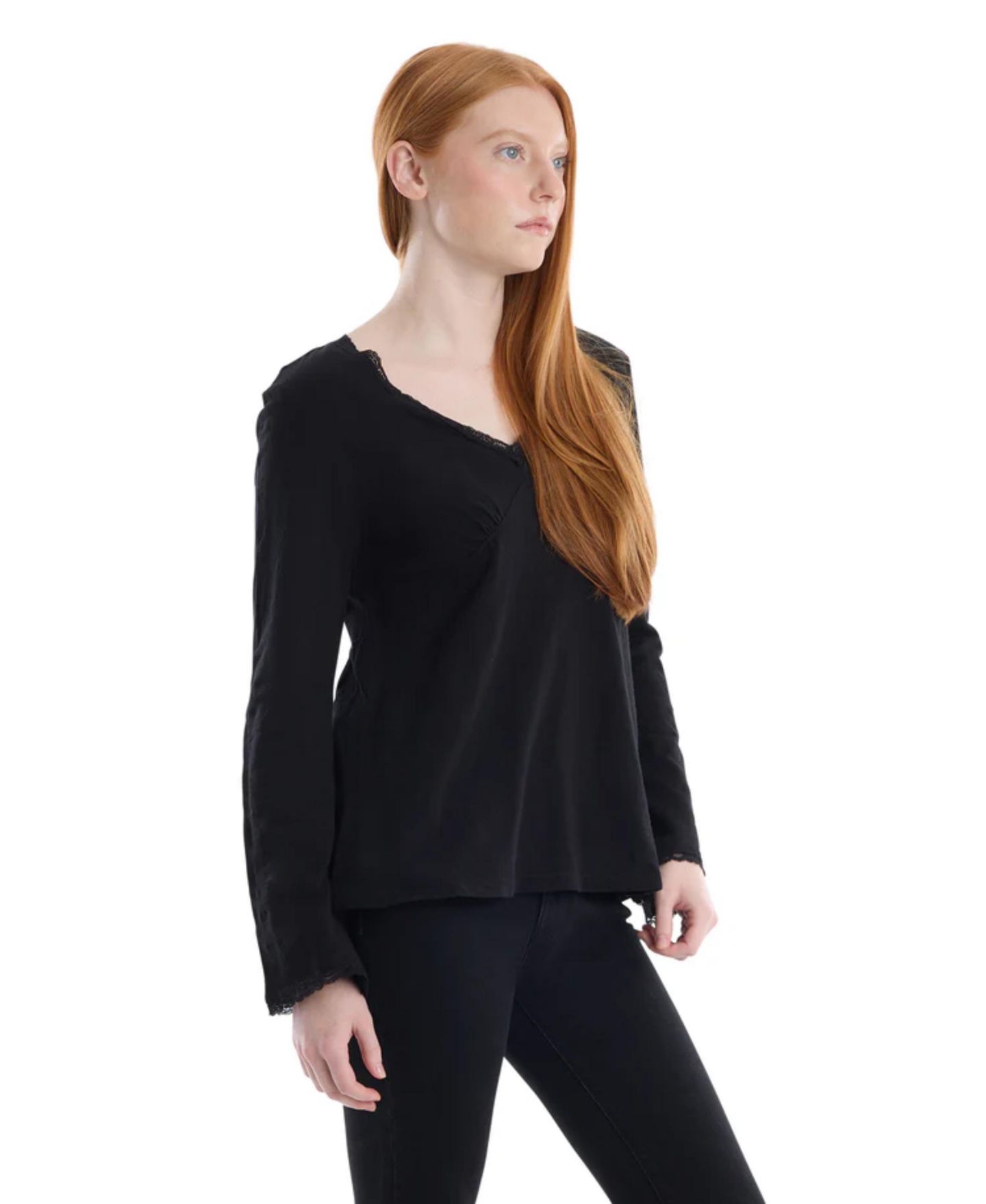 Женский топ WILT Clothing V-Neck Long Sleeve Empire, цвет: Чёрный — фото 5