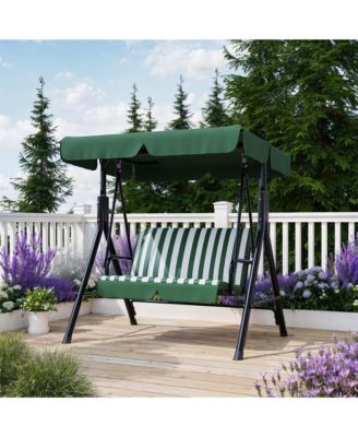 Outdoor Porch Swing with Adjustable Canopy Patio Swing, Heavy Duty for Adults, Metal Frame for Garden, Backyard and Poolside