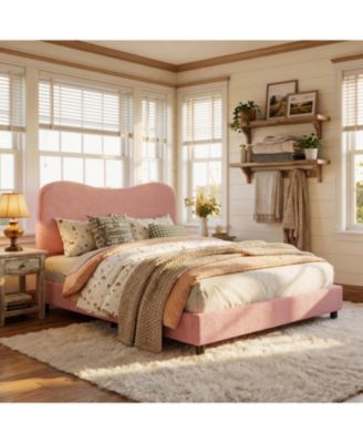 Soft Upholstered Kids Bed Frame with Headboard, Low Profile Platform, Strong Wooden Slats, Noise-Free, No Box Spring Needed, Easy Assembly