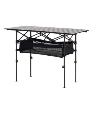 Portable Folding Camping Table Roll Up Adjustable Height 47.2in Wide for BBQ and Picnic