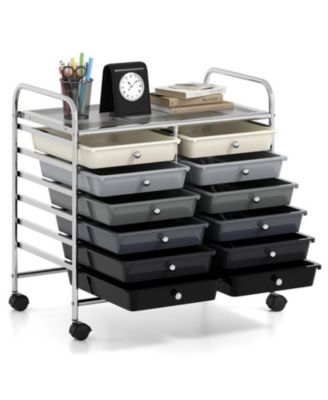12-Drawer Mobile Storage Trolley with Visible Drawers and Dual Push Handles
