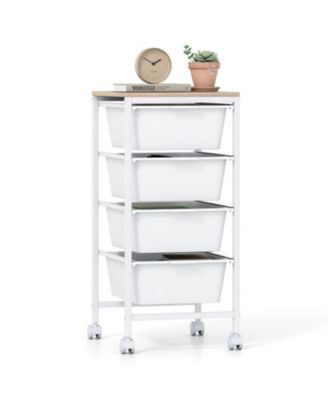 5-Drawer Rolling Storage Cart with Wooden Tabletop, Metal Frame and Lockable Casters