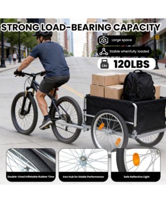 Foldable Bike Cargo Trailer, Heavy Duty Bicycle Wagon Cart with 20'' Wheels, Removable Cover, 120 lbs Capacity for Luggage, Groceries