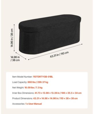 Oval Storage Ottoman Bench, Foldable Teddy Fleece End of Bed Bench, 660 lbs Capacity