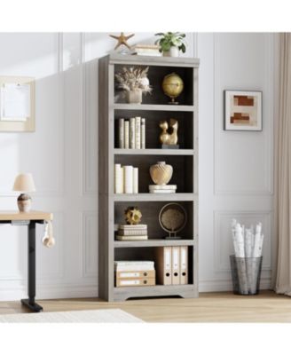  Tall Farmhouse Bookshelf, 5 Tier Open Bookcase with Adjustable Shelves and Anti-Tip, Storage Organizer for Living Room