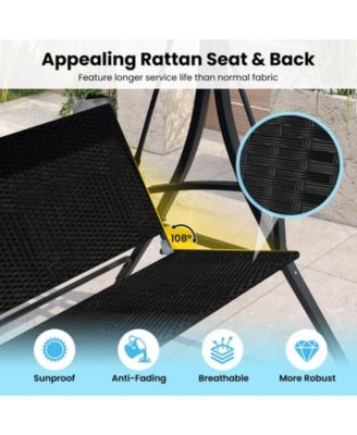 3-Person Canopy Porch Swing with Stand, Wicker Seat Back, 1000 lbs Capacity, 75.5 x 65 in