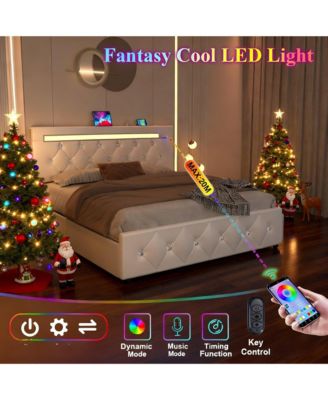 Bed Frame with LED Light and 4 Storage Drawers