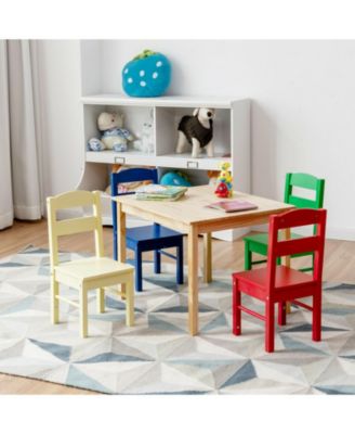 5 pcs Kids Pine Wood Multicolor Table Chair Set