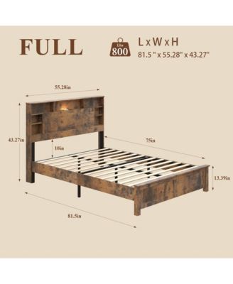 Bed Frame with Storage Headboard, Wood Platform Bed Frame with Charging Station