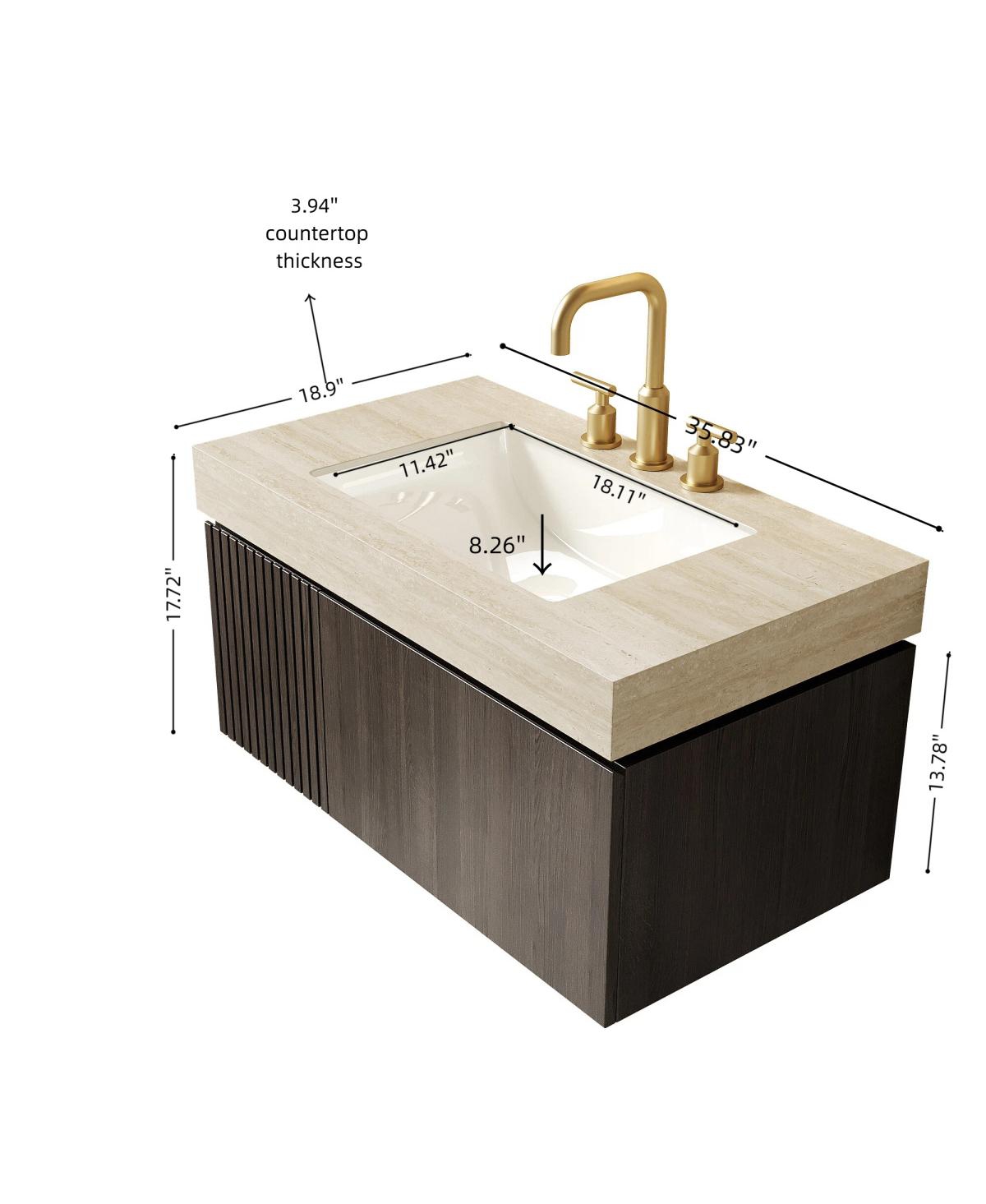 Sillysis 30 Inch Bathroom Vanity with Travertine Pattern Sintered Stone Top, Ceramic Undermount Sink, Soft Close Cabinet