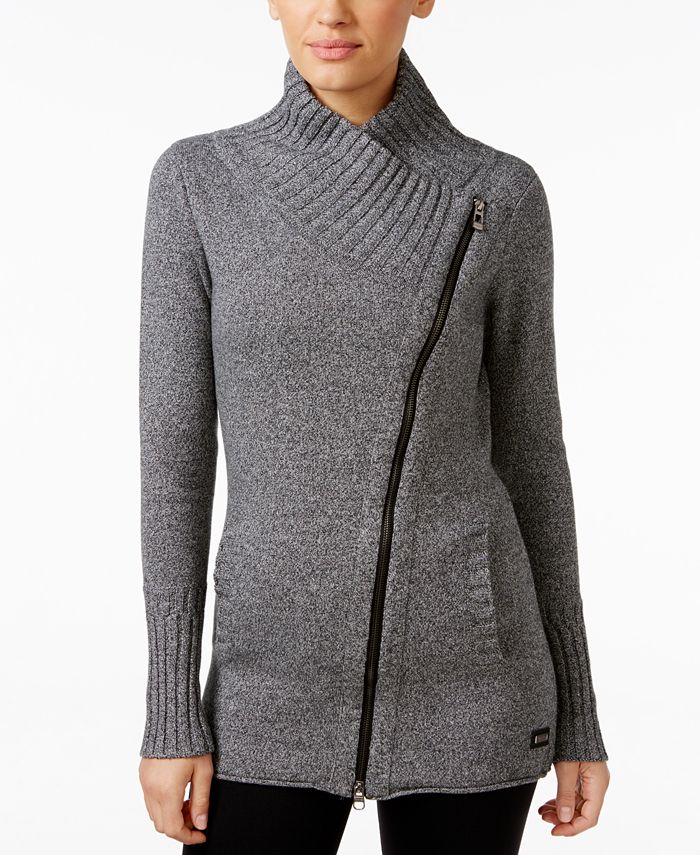 Calvin Klein Ribbed Asymmetrical-Zip Sweater & Reviews - Jackets & Blazers  - Women - Macy's