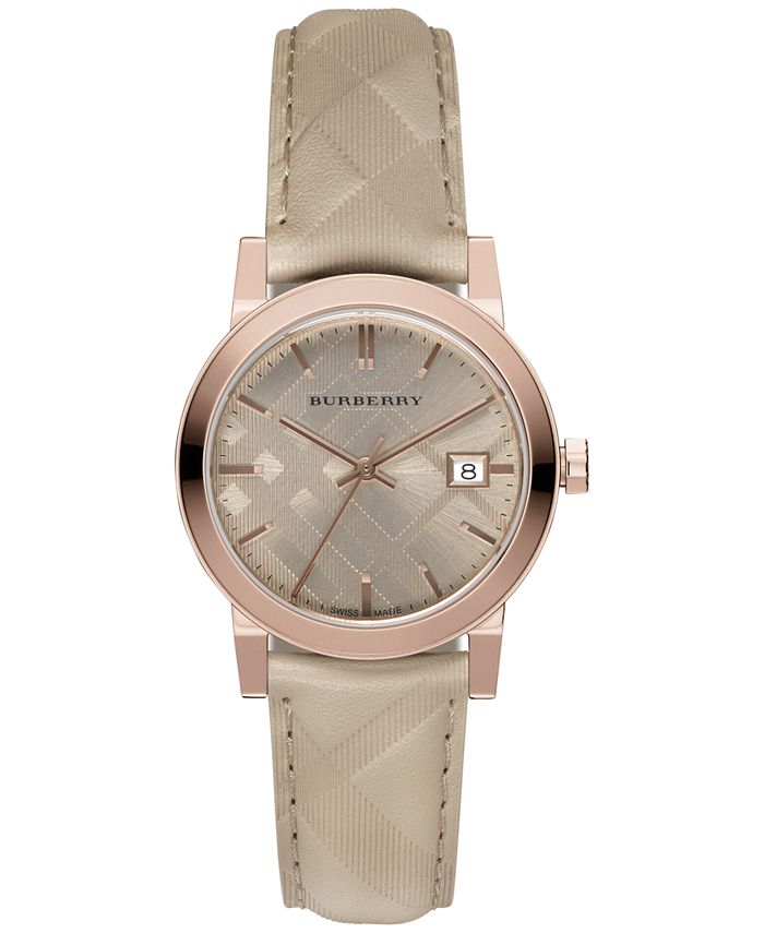Burberry stamped hotsell leather strap watch