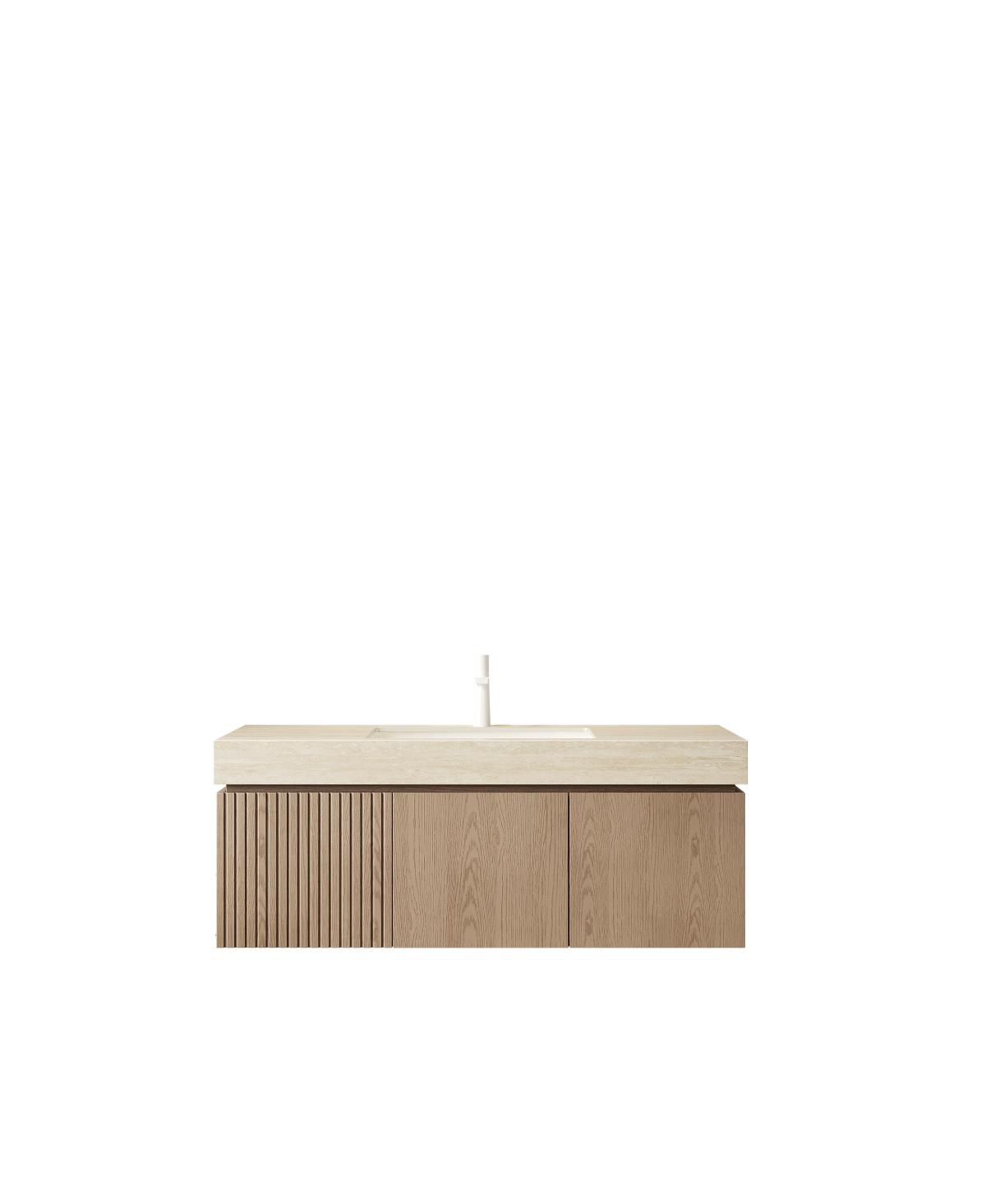 Sillysis Wall Mount Bathroom Vanity with Travertine Sintered Stone Top, Ceramic Undermount Sink, Soft Close Cabinet