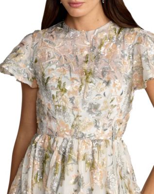 enza costa silk rib ankle length tank dress Mac Duggal Embroidered Floral Appliqué Flutter Sleeve Gown